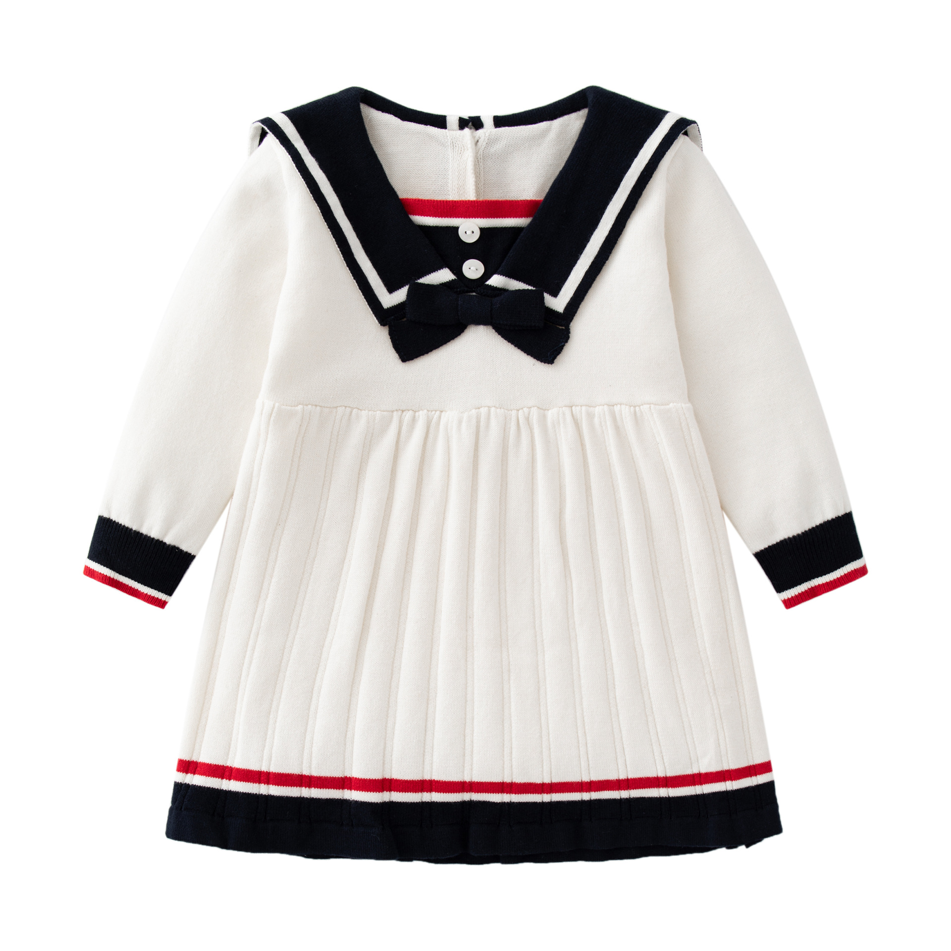 Beige Long Sleeve College Style Sweater Dress