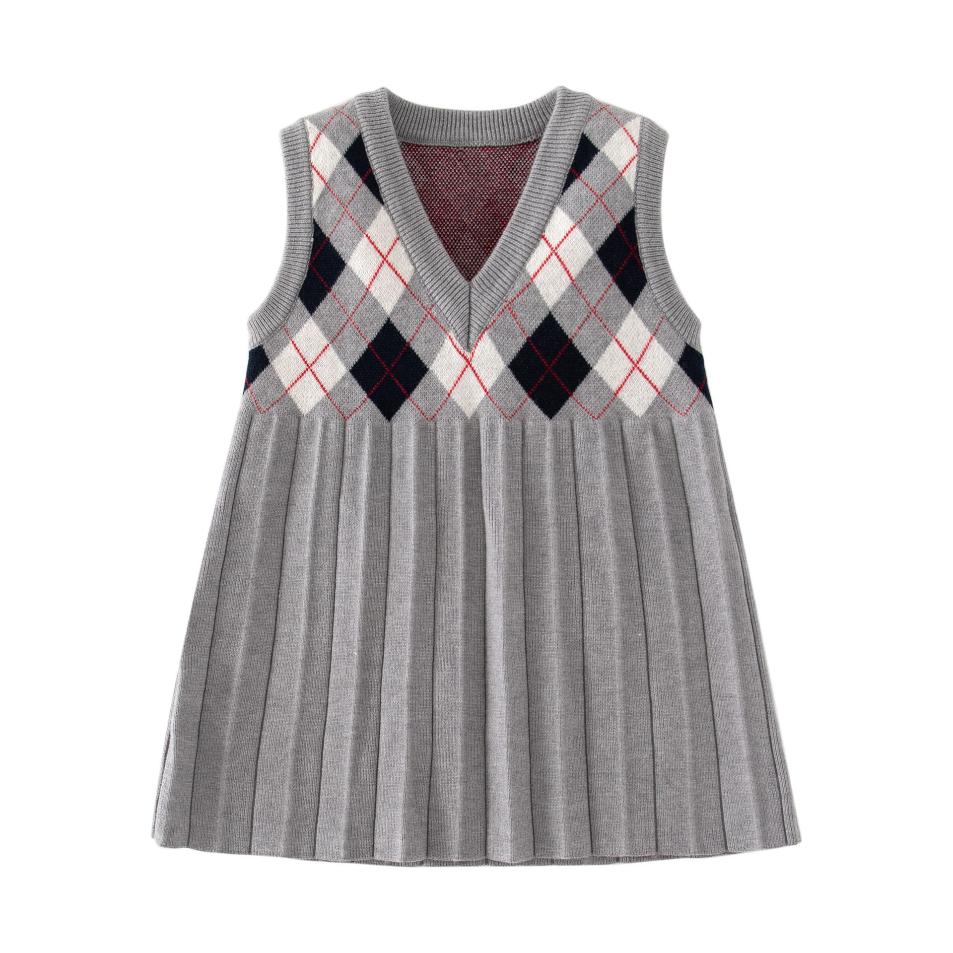 Cotton Shirt + College Style Knitted Sweater Undershirt Skirt