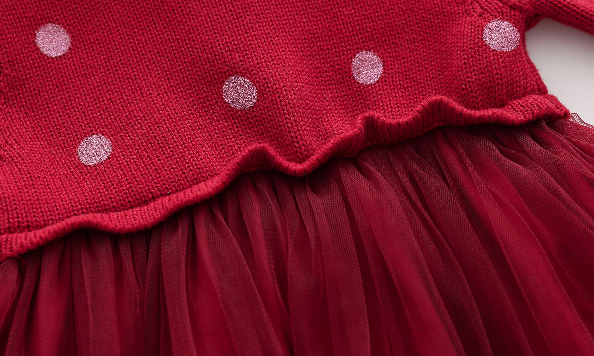 Deep Red Polka Dot Knit Dress