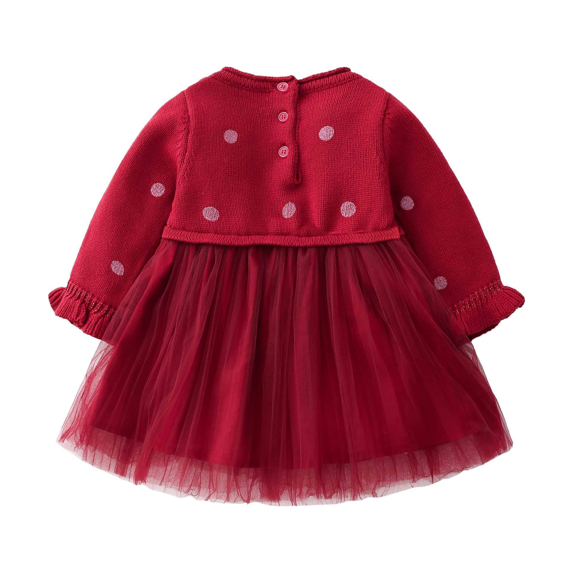 Deep Red Polka Dot Knit Dress