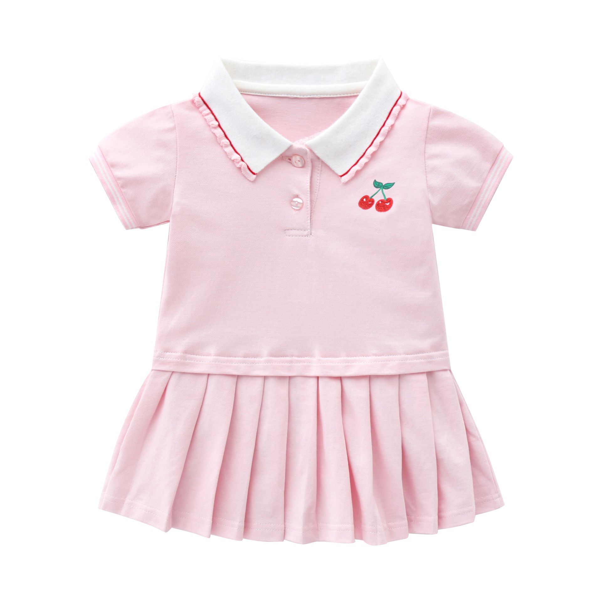 Girls' Short-Sleeved Beaded Cotton Dress