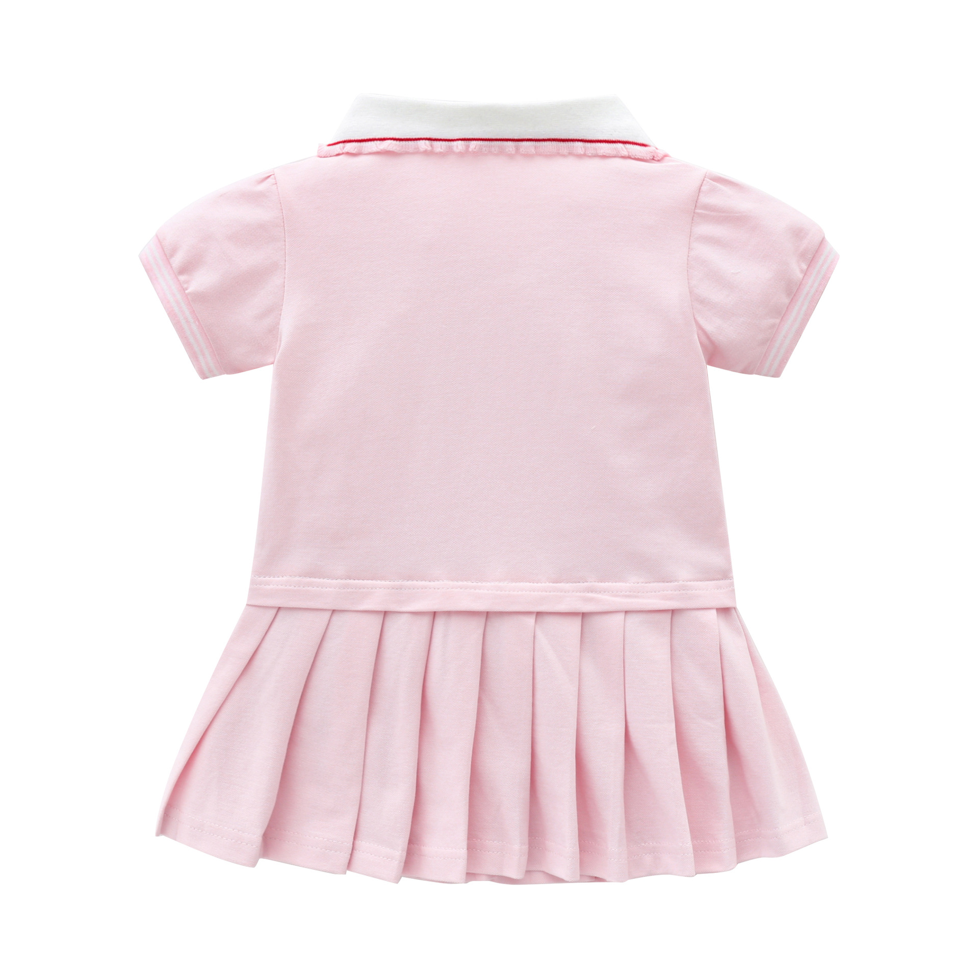 Girls' Short-Sleeved Beaded Cotton Dress