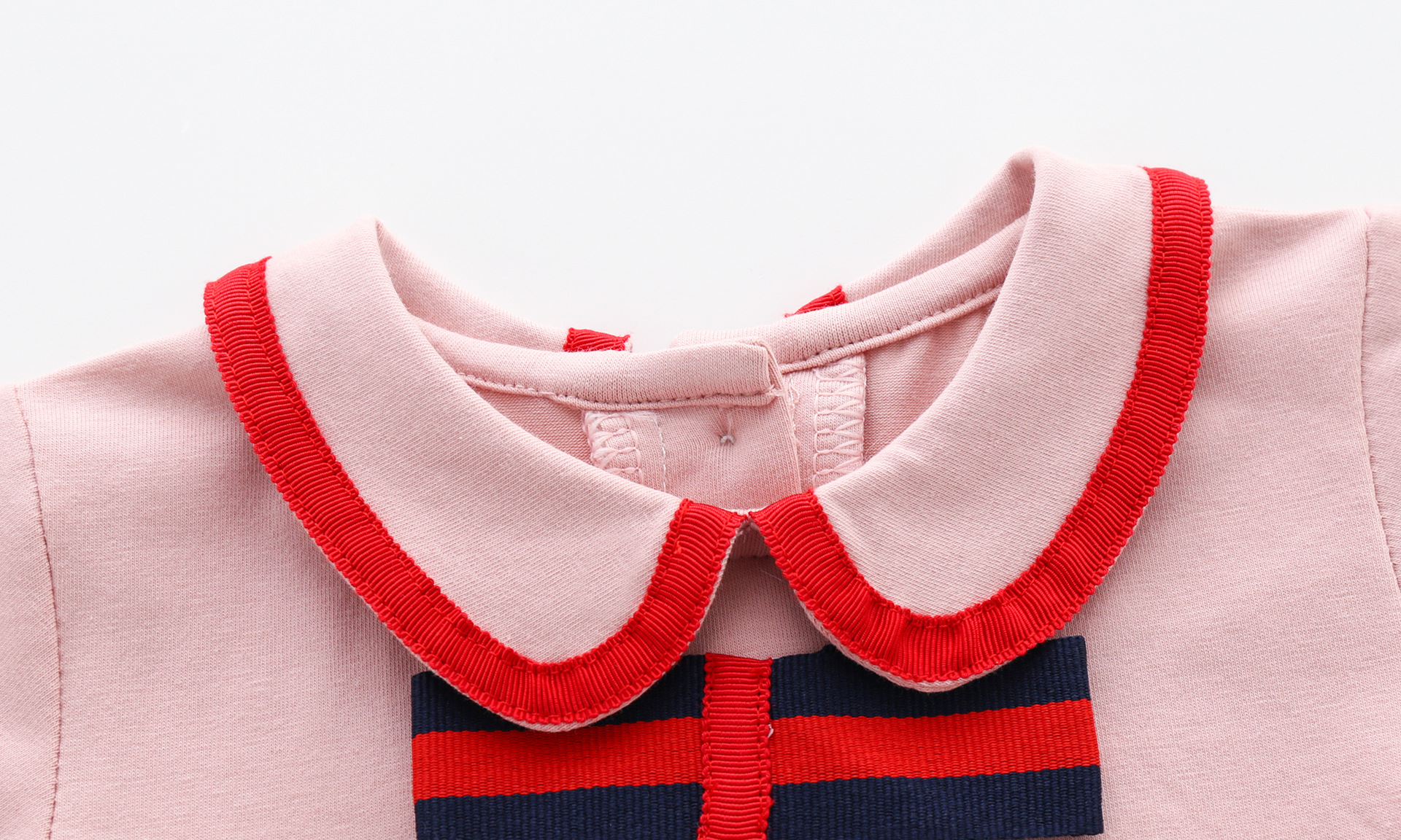 Pink Bow Cotton Short-Sleeved Pleated Dress