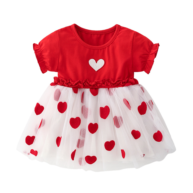 Red Heart Cotton Short-Sleeved Dress