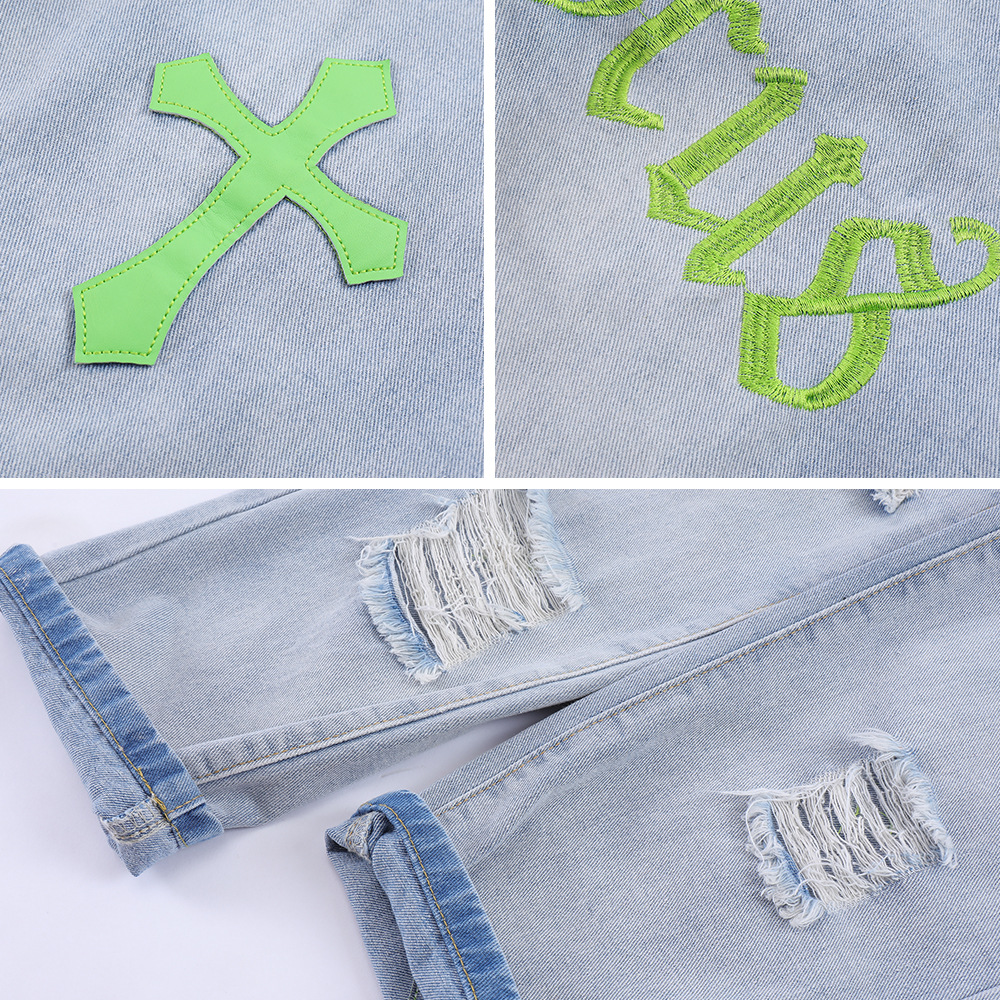 Torn Embroidered Jeans