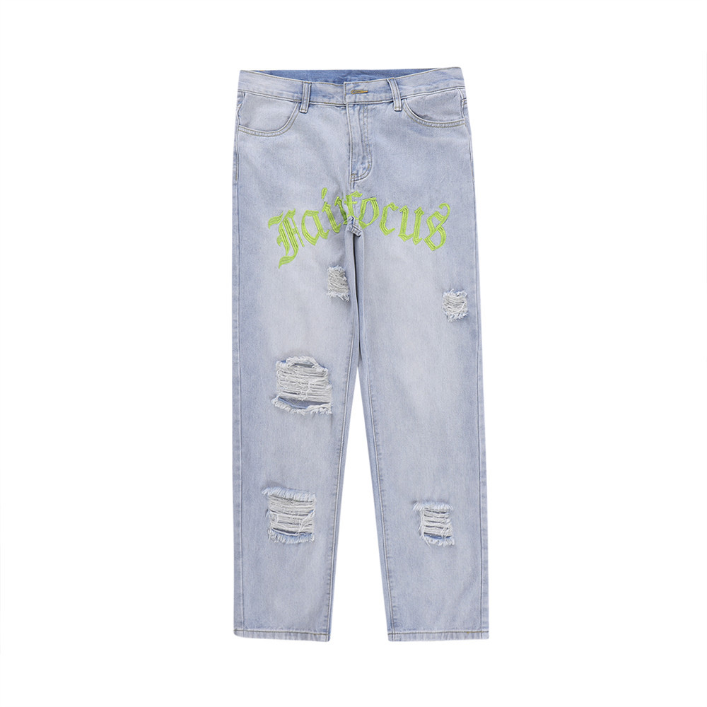 Torn Embroidered Jeans