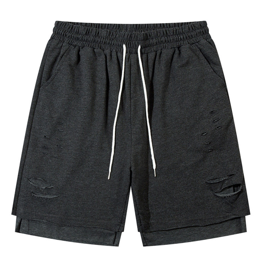 Cut And Torn Straight Leg Double Stitched Sports Shorts
