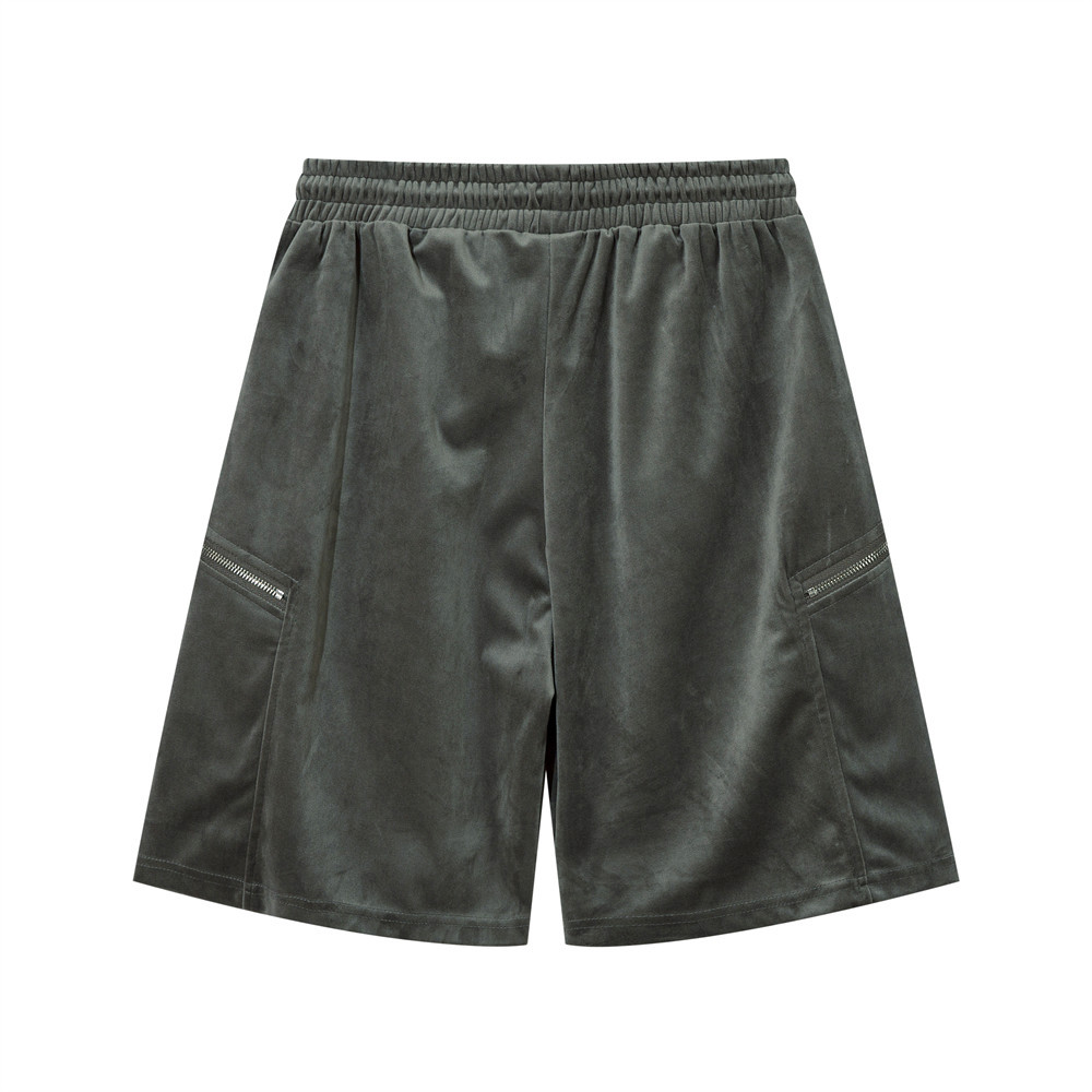 Elastic Waist Straight Sports Pocket Zip Casual Shorts