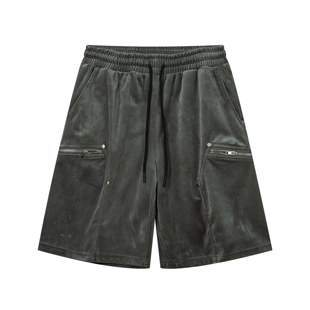 Elastic Waist Straight Sports Pocket Zip Casual Shorts