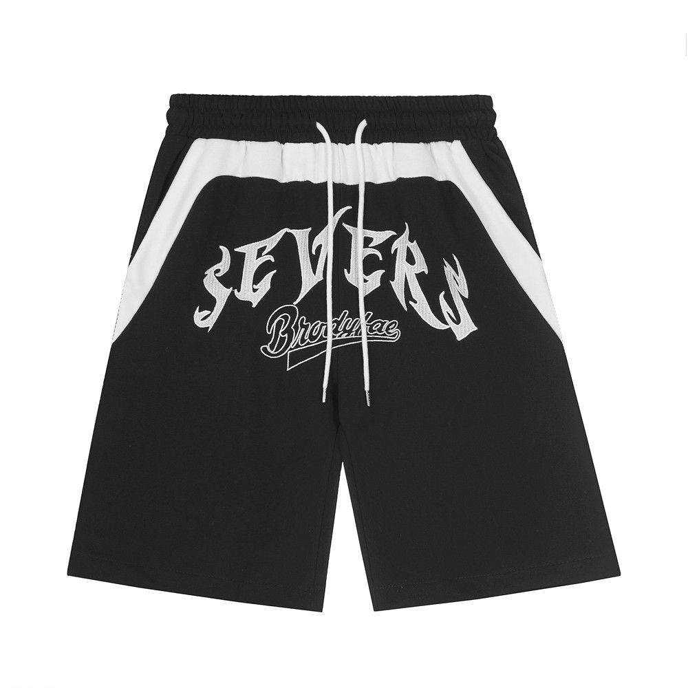 High Street Letter Embroidery Casual Straight Color Blocking Shorts