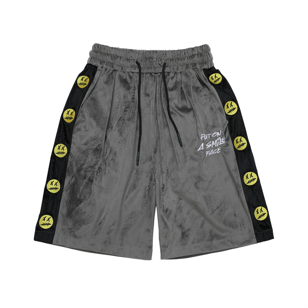 Letter Expression Embroidered Elastic Waist Shorts