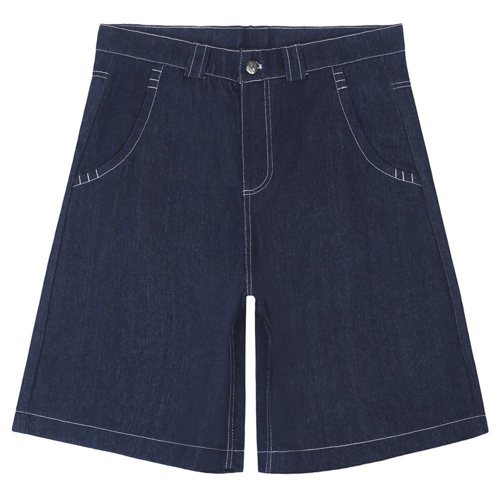 Letter Print Straight-Leg Denim Shorts
