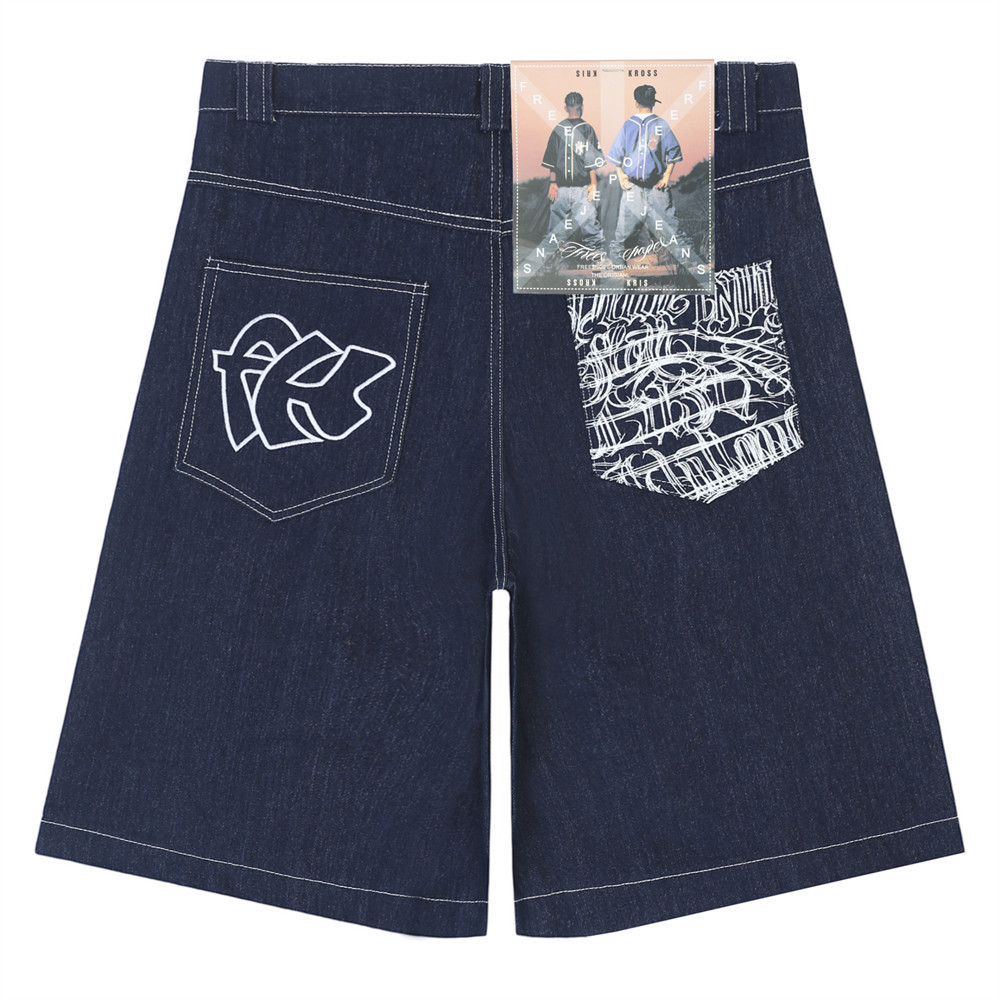 Letter Print Straight-Leg Denim Shorts
