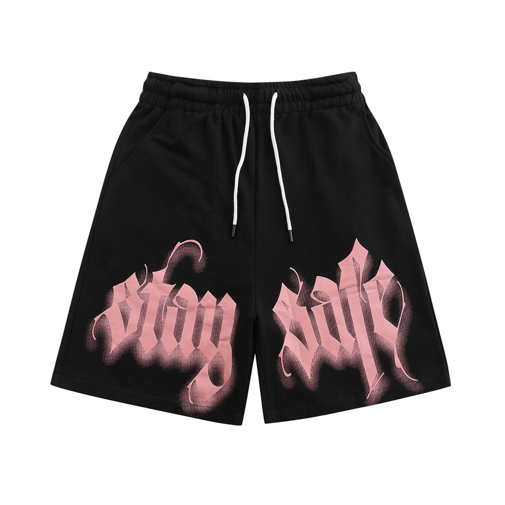 Loose Drawstring Elastic Waist Five Part Pants