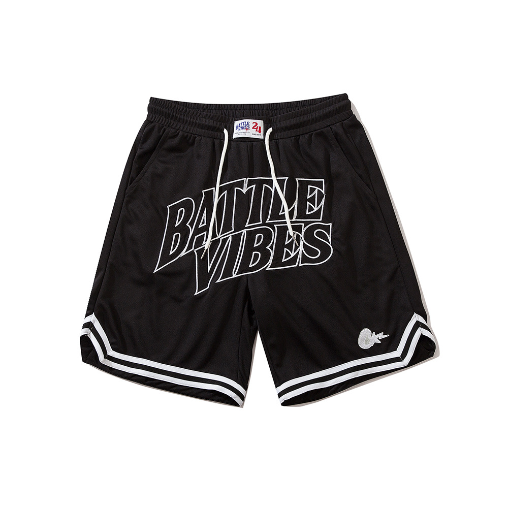 Loose Fitting Sports Letter Embroidered Patchwork Casual Shorts