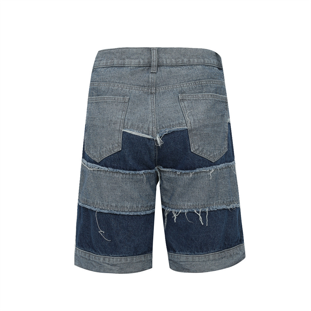 Loose Fitting Straight Leg Colour Blocked Denim Shorts