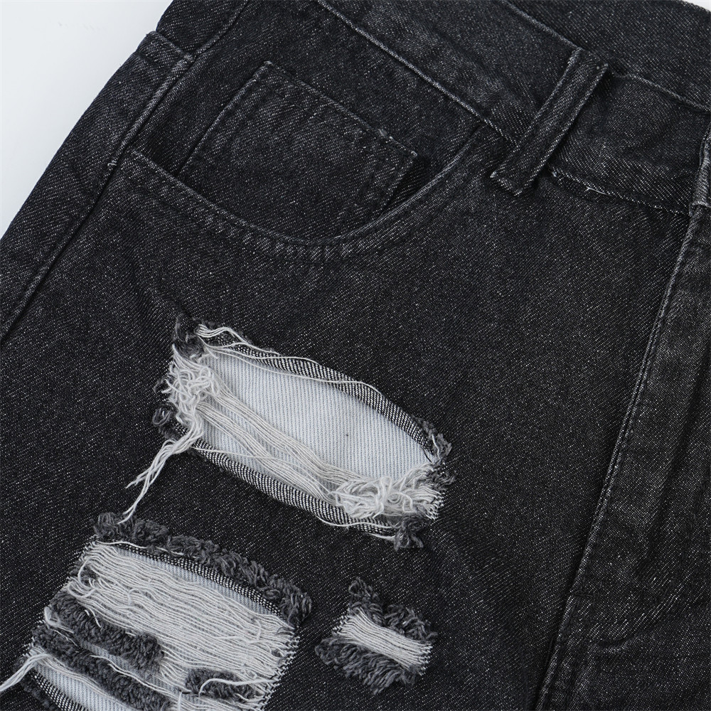 Loose Straight Heavy Duty Ripped Burlap Denim Shorts