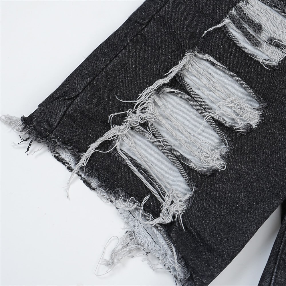 Loose Straight Heavy Duty Ripped Burlap Denim Shorts