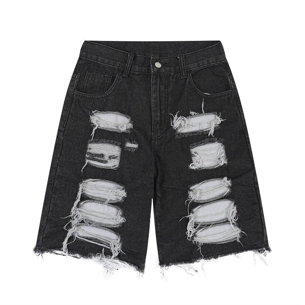 Loose Straight Heavy Duty Ripped Burlap Denim Shorts