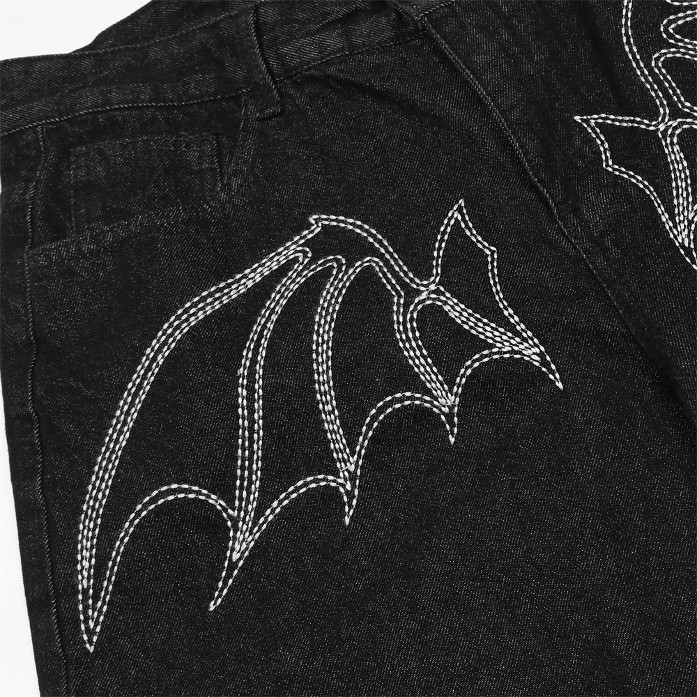 Multi-Pocket Straight-Leg Embroidered Denim Shorts