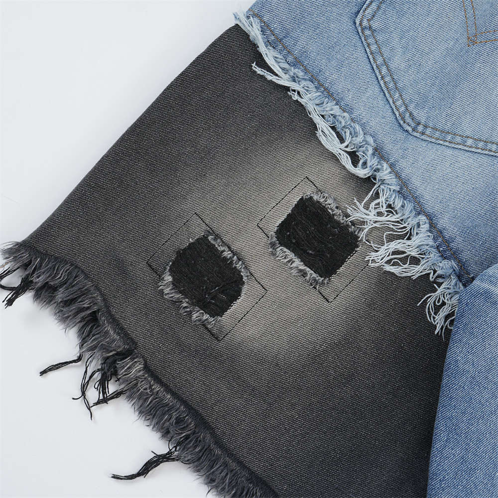 Patchwork Patches Ripped Denim Shorts