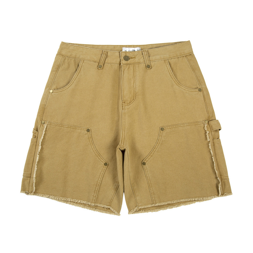Splicing Casual Loose Wide Leg Hairline Cat Whiskers Denim Shorts