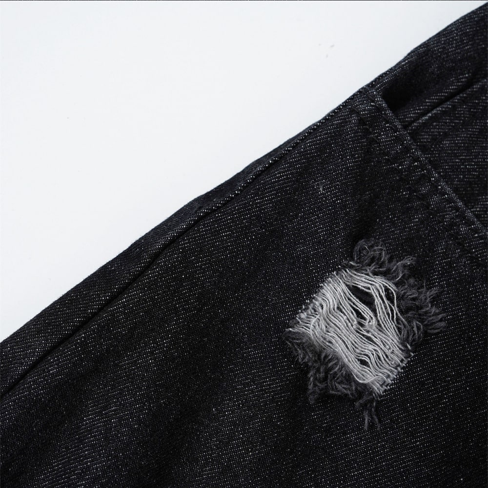 Summer Fur-Trimmed Cat Whiskers Washed And Torn Denim Shorts