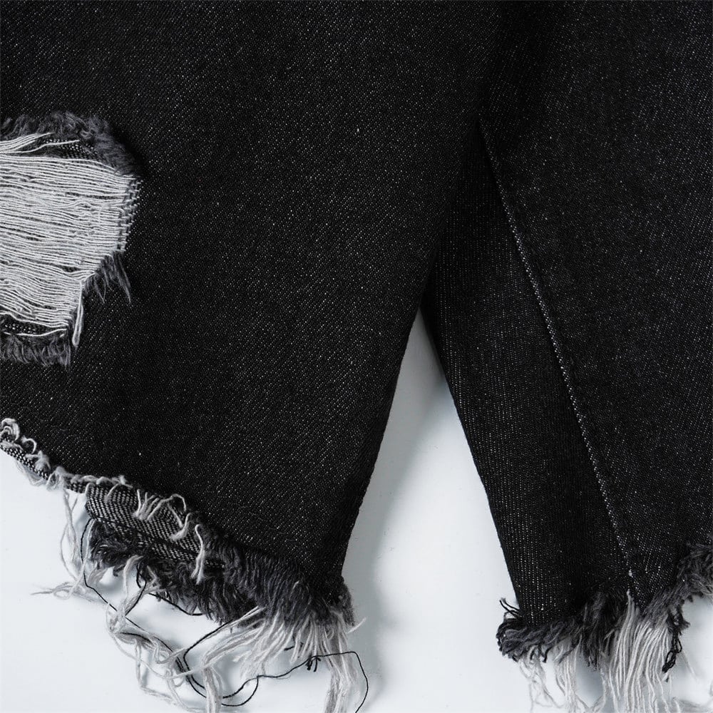 Summer Fur-Trimmed Cat Whiskers Washed And Torn Denim Shorts