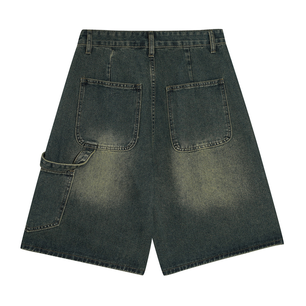 Washed And Distressed Relaxed Straight Leg Ripped Denim Shorts