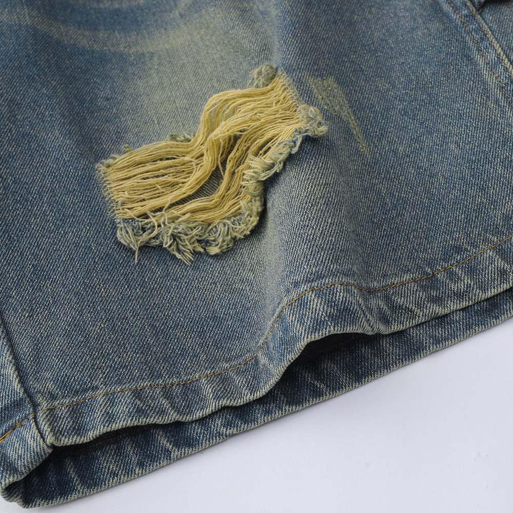 Washed And Torn Denim Shorts For Men