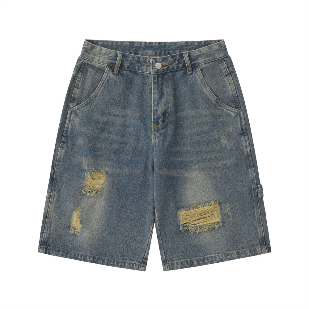 Washed And Torn Denim Shorts For Men