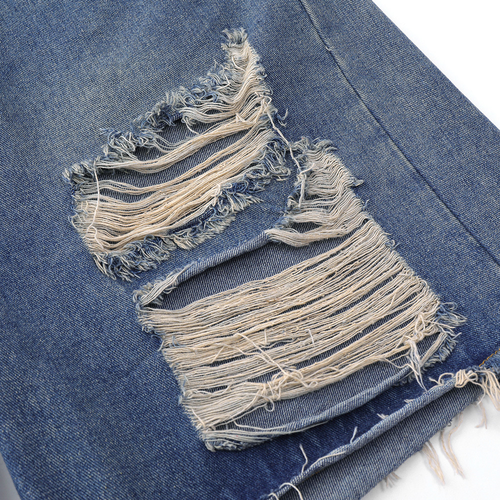 Washed Raw Hem Straight Ripped Denim Shorts