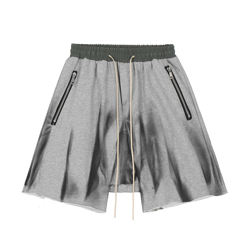 Zip Pocket Raw Edges Colour Blocked Lace-Up Spray-Painted Sports Shorts