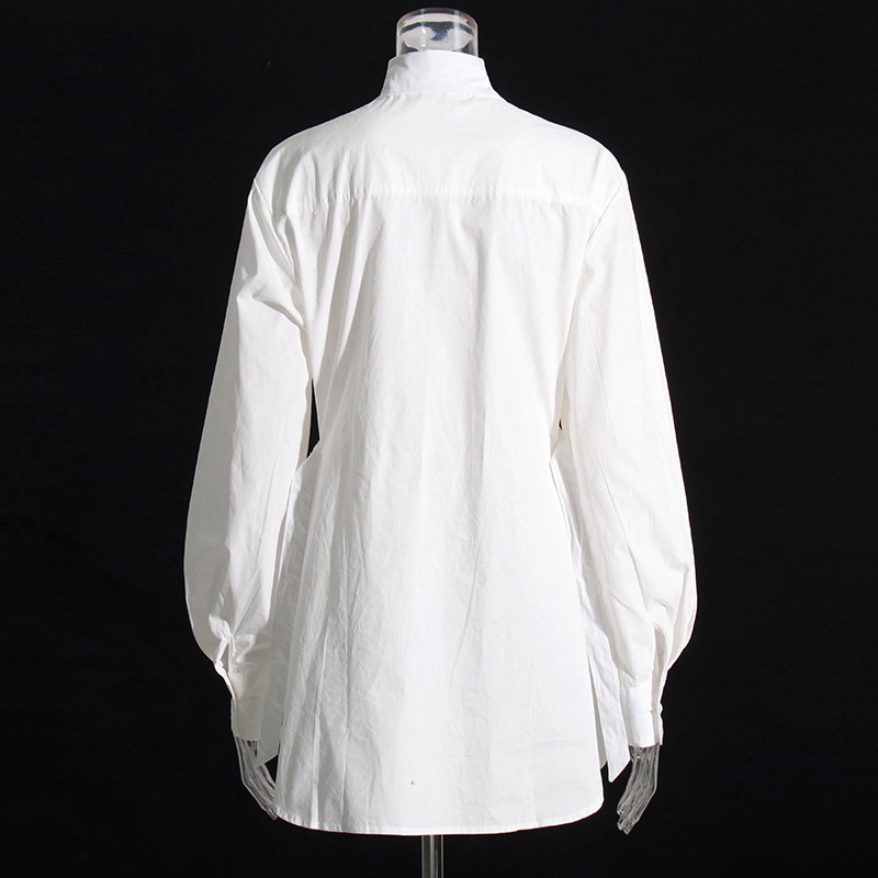 Asymmetric Pointed Collar Cross Tie Solid Color Patchwork Shirt