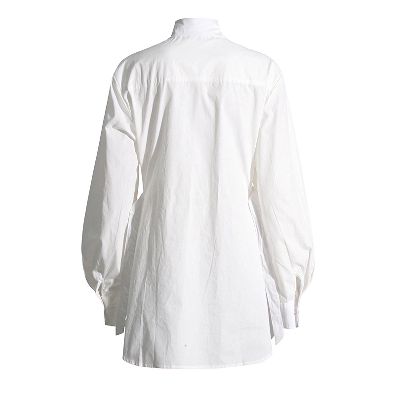Asymmetric Pointed Collar Cross Tie Solid Color Patchwork Shirt