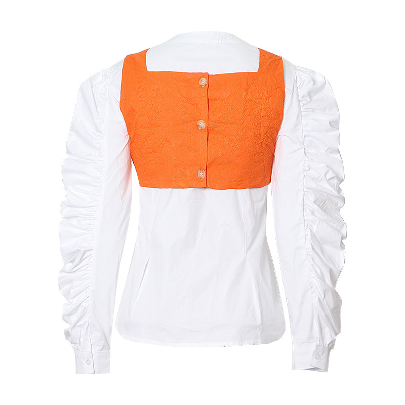 Bubble Sleeve Front And Back Two Wear Bow Vest Shirt
