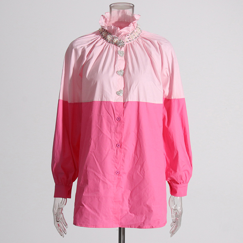Casual Loose Fresh Sweet Color Blocking Shirt