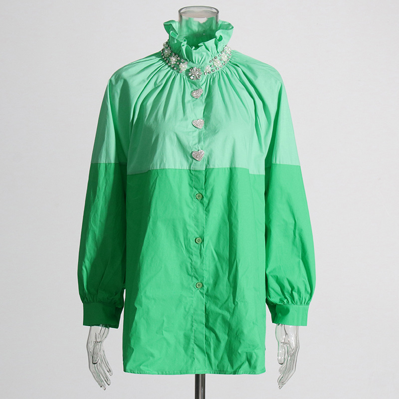 Casual Loose Fresh Sweet Color Blocking Shirt