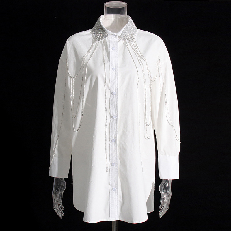 Lapel Casual Drill Tassel Patchwork Loose Single-Breasted Shirt