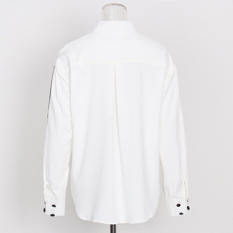 Lapel Collar Pleated Collision Color Loose Long-Sleeved Shirt