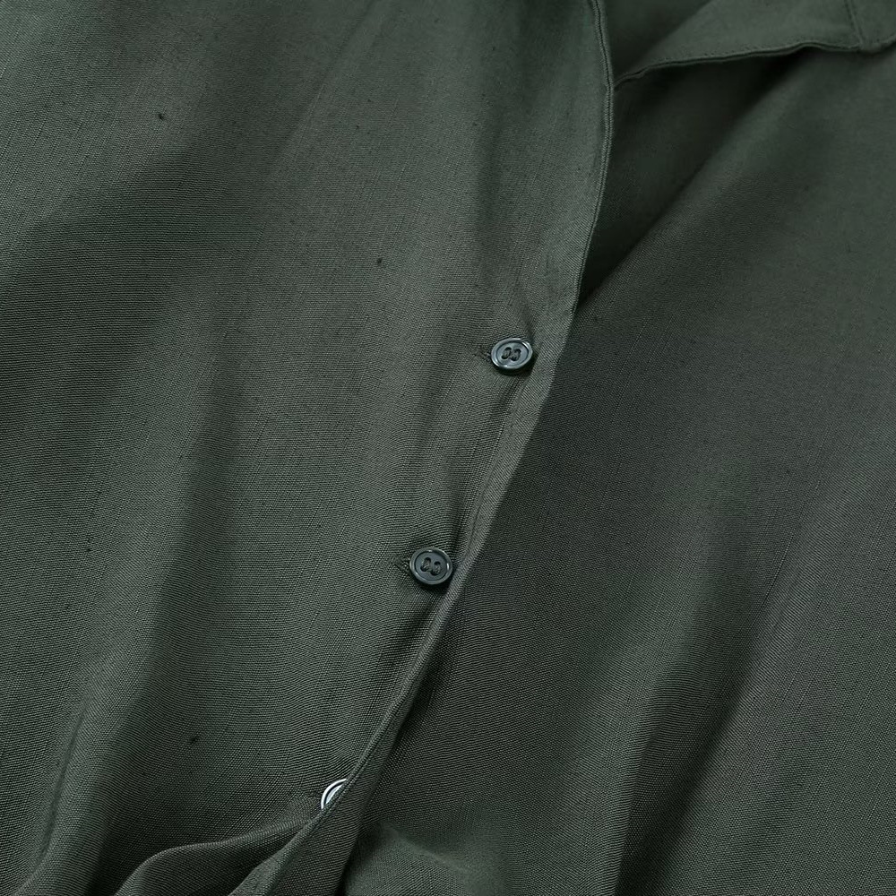 Linen Blend Knotted Trim Long Sleeve Lapel Shirt