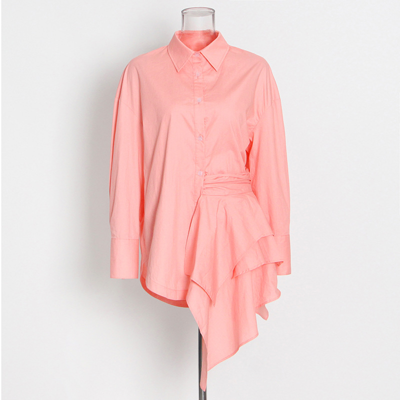 Personalized Chic Asymmetric Hem Ruffle Blouse