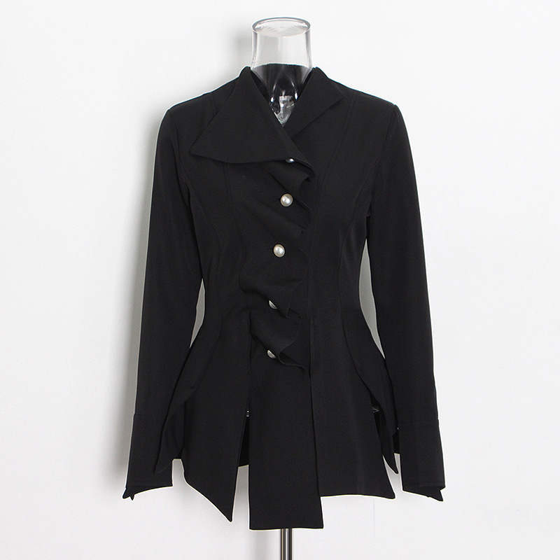Pleated Open Pearl Button Solid Color Short Shirt