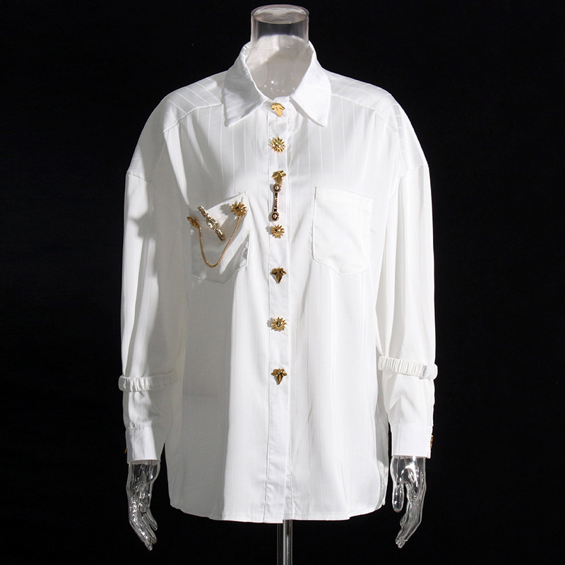 Solid Color Irregular Button Decorated Shirt