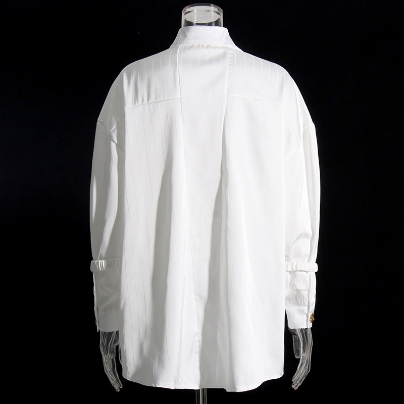Solid Color Irregular Button Decorated Shirt