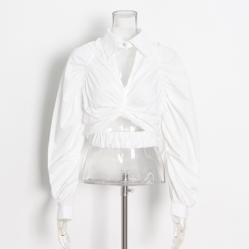 Spring And Summer New Pleated Twist Knot Lapel Shirt
