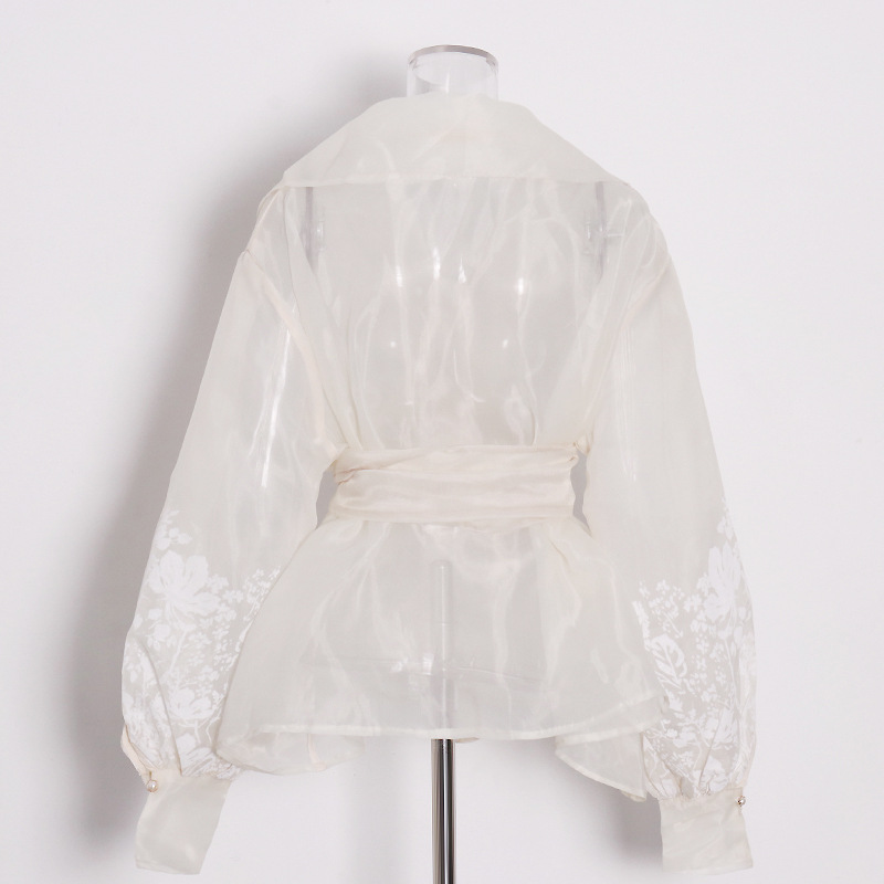 Retro Court Style Sexy Bubble Sleeve Lace-Up Blouse Shirt