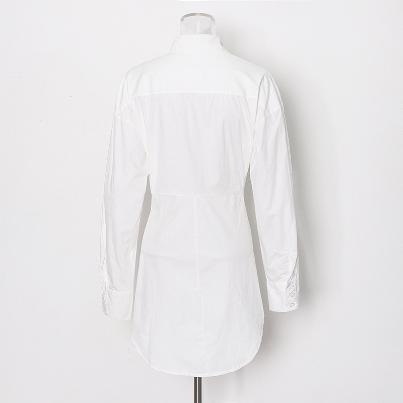Single-Breasted Mid-Length Solid Color Twisted Knot Shirt