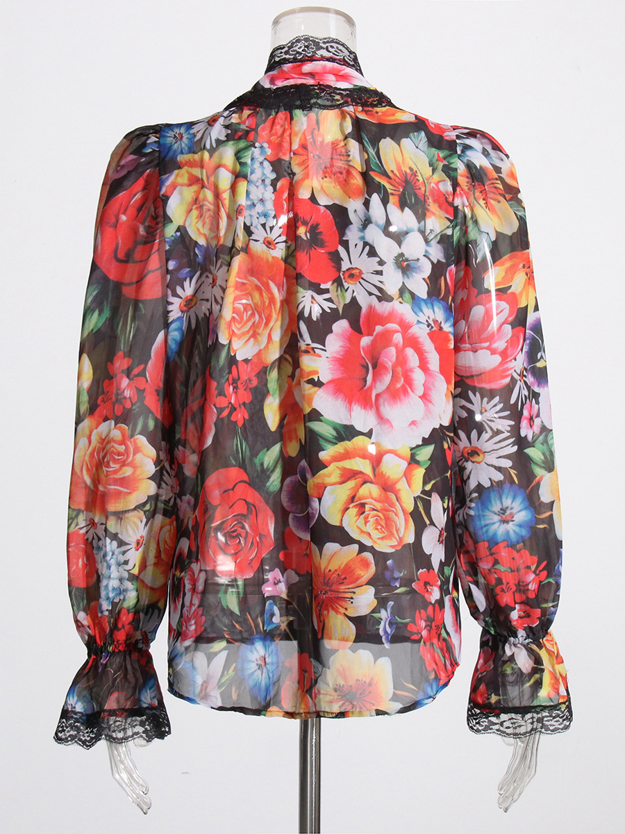 Tie Bow Flared Sleeve Printed Shirt