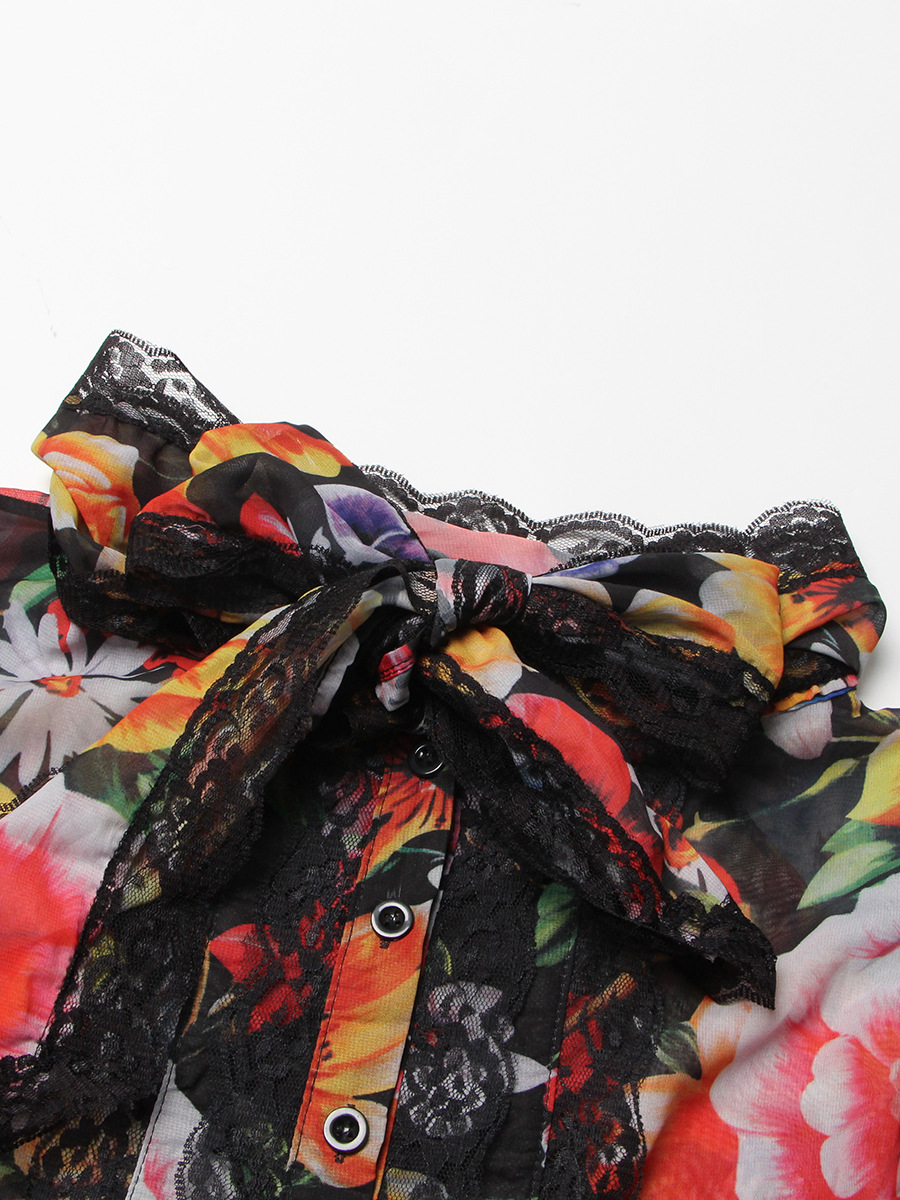 Tie Bow Flared Sleeve Printed Shirt